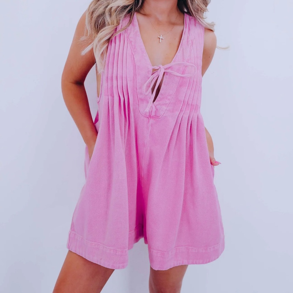 Vervet, pink, denim romper